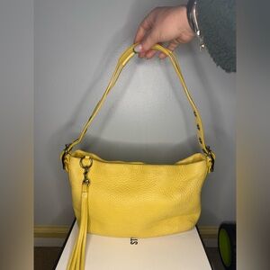 Coach Yellow Pebbled Leather Shoulder Bag with Tassel